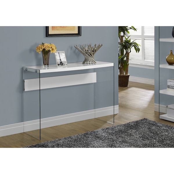 Accent Table - 44"L / Glossy White / Tempered Glass